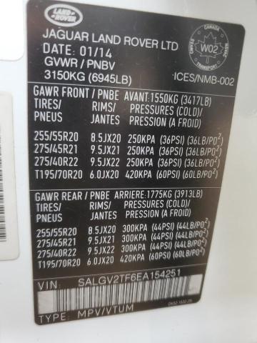 SALGV2TF6EA154251 - 2014 LAND ROVER RANGE ROVE AUTOBIOGRAPHY WHITE photo 13