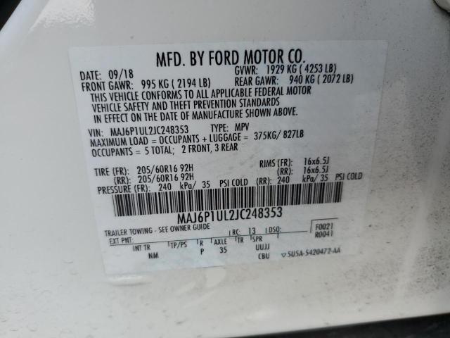 MAJ6P1UL2JC248353 - 2018 FORD ECOSPORT SE Blanco foto 12