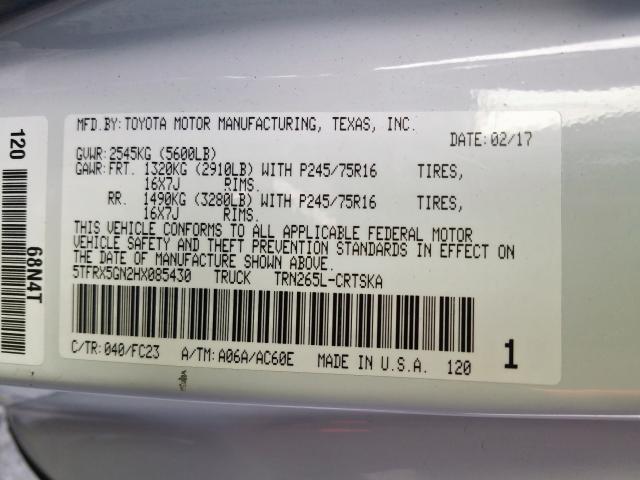 5TFRX5GN2HX085430 - 2017 TOYOTA TACOMA ACCESS CAB  ფოტო 10
