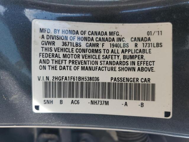 2HGFA1F61BH538036 - 2011 HONDA CIVIC LX-S Boz foto 12