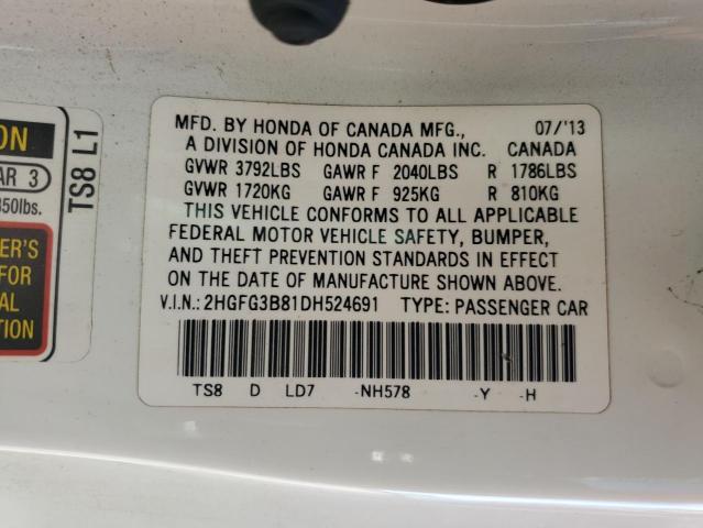 2HGFG3B81DH524691 - 2013 HONDA CIVIC EX WHITE photo 12