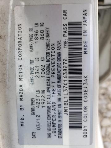 JM1BL1L37C1638272 - 2012 MAZDA SPEED 3 WHITE photo 12