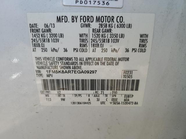 1FM5K8AR7EGA09297 - 2014 FORD EXPLORER POLICE INTERCEPTOR 白色 照片 13