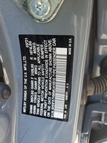 SHHFK7H96MU415510 - 2021 HONDA CIVIC SPORT TOURING GRAY photo 12