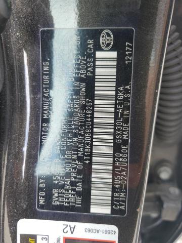 4T1BK3DB8CU448267 - 2012 TOYOTA AVALON BASE BLACK photo 13