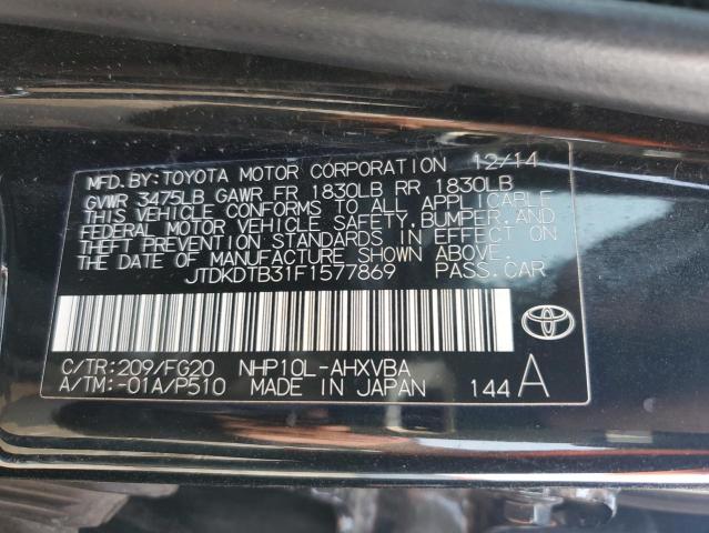 JTDKDTB31F1577869 - 2015 TOYOTA PRIUS C BLACK photo 13