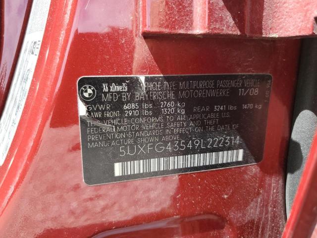 5UXFG43549L222314 - 2009 BMW X6 XDRIVE35I BURGUNDY photo 13