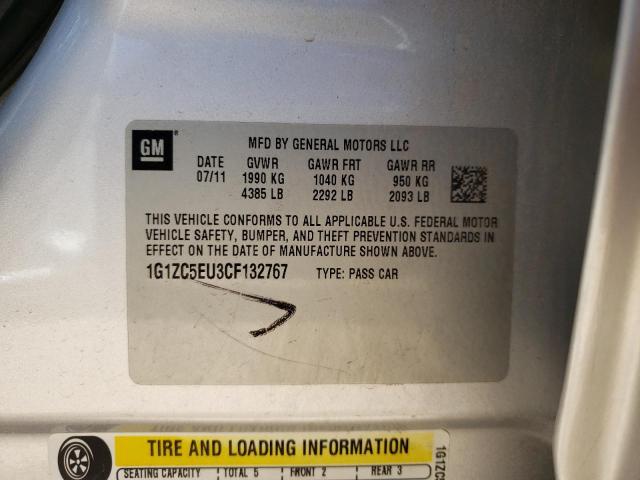 1G1ZC5EU3CF132767 - 2012 CHEVROLET MALIBU 1LT SILVER photo 12