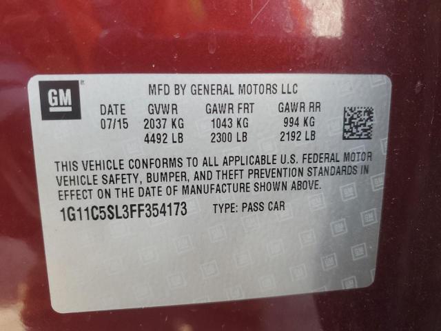 1G11C5SL3FF354173 - 2015 CHEVROLET MALIBU 1LT BURGUNDY photo 12