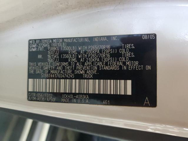 5TBBT44176S474245 - 2006 TOYOTA TUNDRA ACCESS CAB SR5 WHITE photo 12