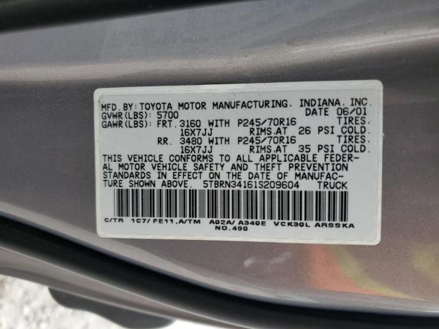 5TBRN34161S209604 - 2001 TOYOTA TUNDRA ACCESS CAB SR5 GRAY photo 12