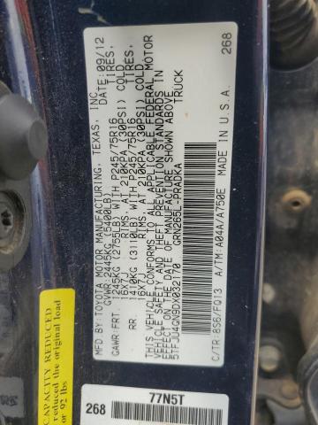 5TFJU4GN9DX032170 - 2013 TOYOTA TACOMA DOUBLE CAB PRERUNNER BLUE photo 12