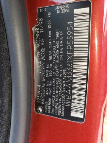 WBAAM3331XFP55954 - 1999 BMW 323 I AUTOMATIC Қызыл фото 13