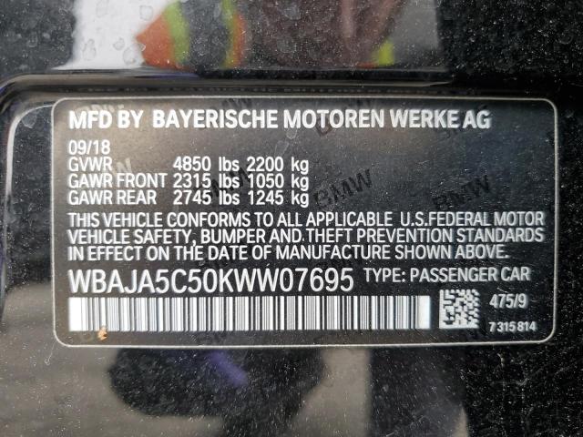 WBAJA5C50KWW07695 - 2019 BMW 530 I BLACK photo 12