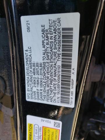 19UUB5F4XMA016193 - 2021 ACURA TLX TECHNOLOGY BLACK photo 12