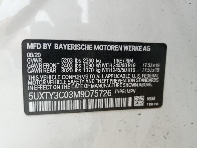 5UXTY3C03M9D75726 - 2021 BMW X3 SDRIVE30I Weiß Foto 13