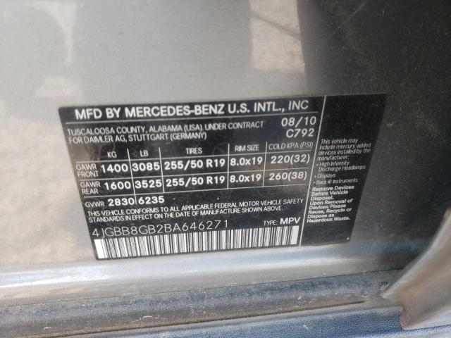 4JGBB8GB2BA646271 - 2011 MERCEDES-BENZ ML 350 4MATIC SILVER photo 13