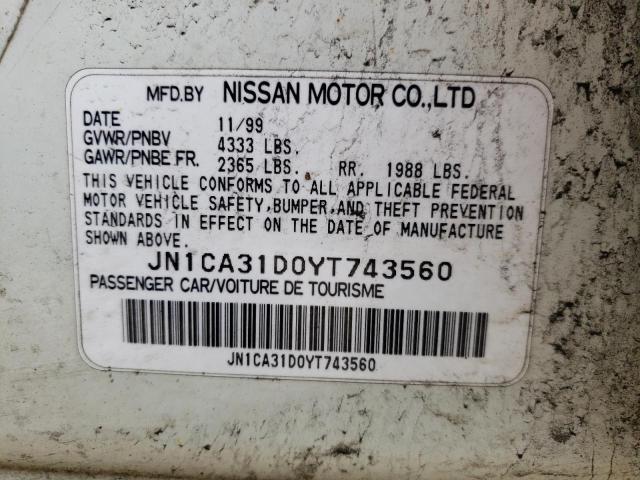 JN1CA31D0YT743560 - 2000 NISSAN MAXIMA GLE WHITE photo 12