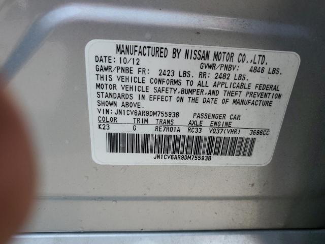 JN1CV6AR9DM755938 - 2013 INFINITI G37 SILVER photo 12