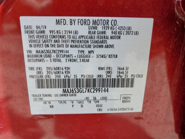 MAJ6S3GL7KC299144 - 2019 FORD ECOSPORT SE Burdeos foto 14