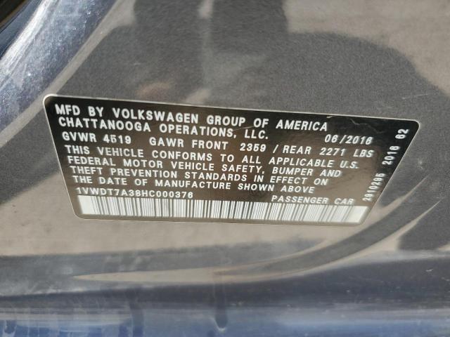 1VWDT7A38HC000376 - 2017 VOLKSWAGEN PASSAT R-LINE ნაცრისფერი ფოტო 13