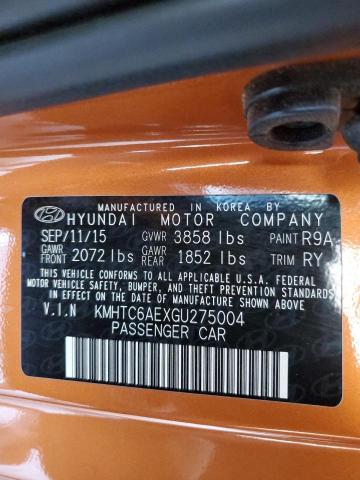 KMHTC6AEXGU275004 - 2016 HYUNDAI VELOSTER TURBO ORANGE photo 12