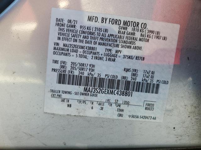 MAJ3S2GEXMC438801 - 2021 FORD ECOSPORT SE SILVER photo 13