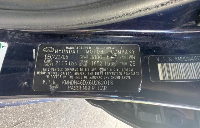 KMHDN46DX6U262013 - 2006 HYUNDAI ELANTRA GLS BLUE photo 10