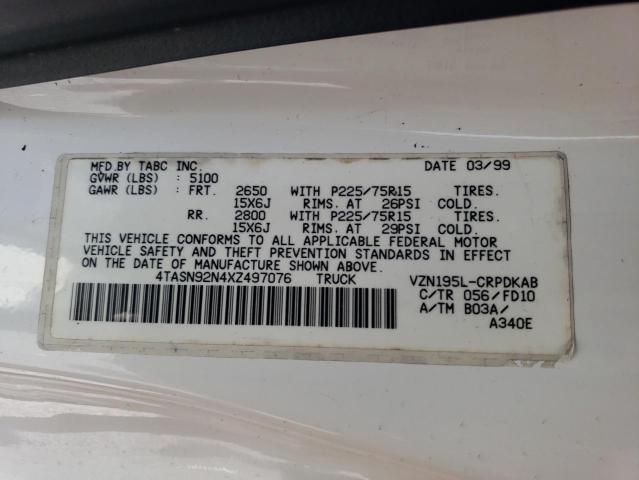 4TASN92N4XZ497076 - 1999 TOYOTA TACOMA XTRACAB PRERUNNER თეთრი ფოტო 12
