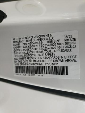 5FNYF8H53PB018326 - 2023 HONDA PASSPORT EXL Blanco foto 13