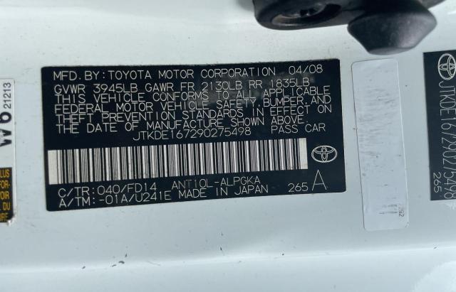 JTKDE167290275498 - 2009 TOYOTA SCION TC 白色 照片 10