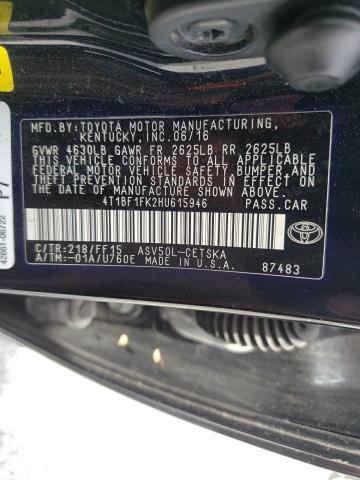 4T1BF1FK2HU615946 - 2017 TOYOTA CAMRY LE BLACK photo 10