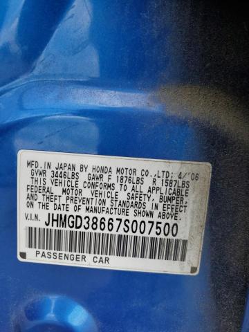 JHMGD38667S007500 - 2007 HONDA FIT S 蓝色 照片 12