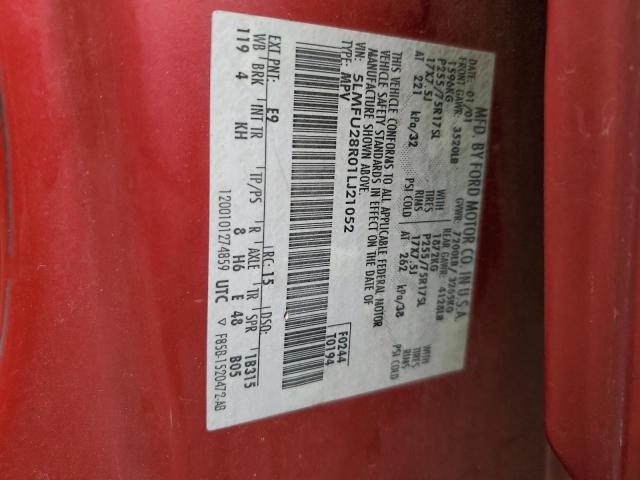 5LMFU28R01LJ21052 - 2001 LINCOLN NAVIGATOR წითელი ფოტო 13