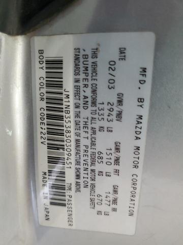JM1NB353830309451 - 2003 MAZDA MX-5 MIATA BASE GRAY photo 13