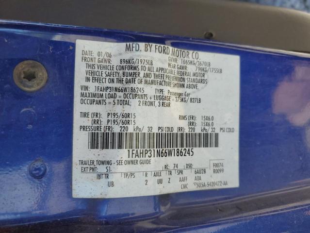 1FAHP31N66W186245 - 2006 FORD FOCUS ZX3 BLUE photo 12