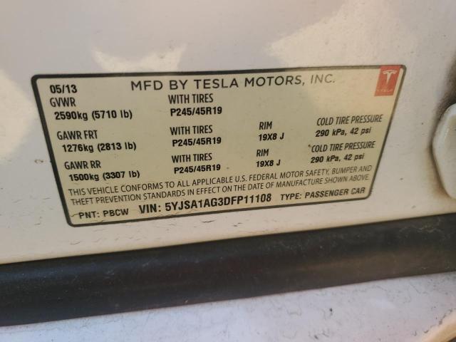 5YJSA1AG3DFP11108 - 2013 TESLA MODEL S WHITE photo 12