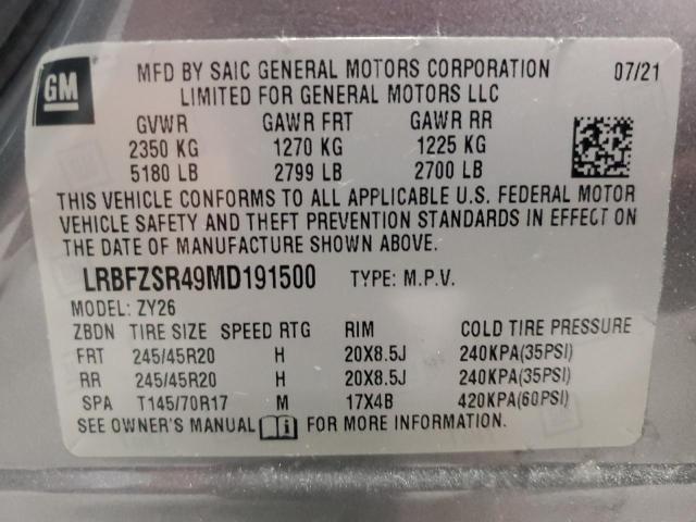 LRBFZSR49MD191500 - 2021 BUICK ENVISION AVENIR GRAY photo 13