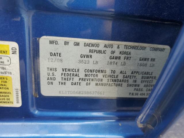 KL1TD56E29B637661 - 2009 CHEVROLET AVEO LS Mavi foto 12