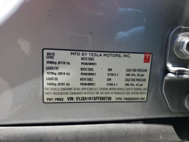 5YJSA1H15FF080706 - 2015 TESLA MODEL S 85 GRAY photo 12