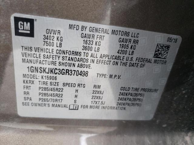 1GNSKJKC3GR370498 - 2016 CHEVROLET SUBURBAN K1500 LTZ TAN photo 14