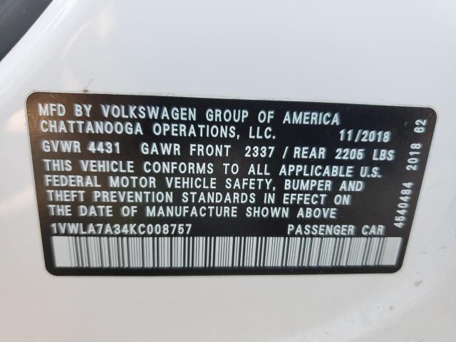 1VWLA7A34KC008757 - 2019 VOLKSWAGEN PASSAT WOLFSBURG 白色 照片 12