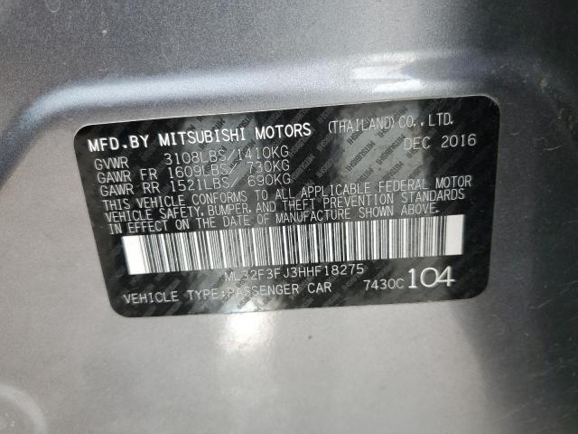ML32F3FJ3HHF18275 - 2017 MITSUBISHI MIRAGE G4 ES ვერცხლისფერი ფოტო 10