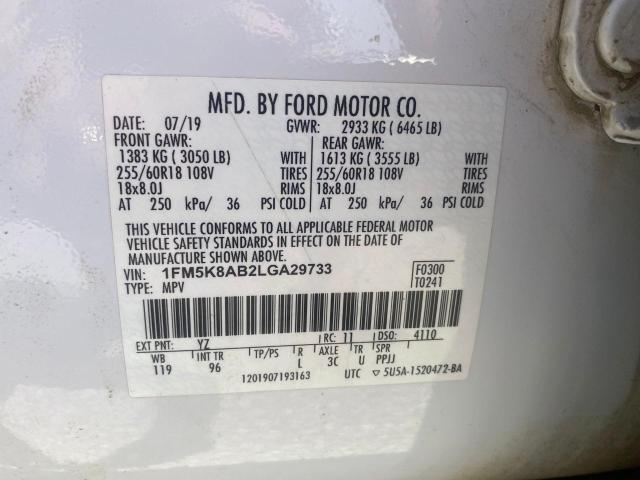 1FM5K8AB2LGA29733 - 2020 FORD EXPLORER POLICE INTERCEPTOR 白色 照片 10