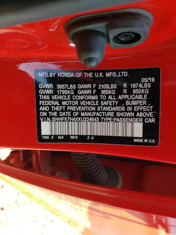 SHHFK7H4XKU224643 - 2019 HONDA CIVIC SPORT 红色 照片 13
