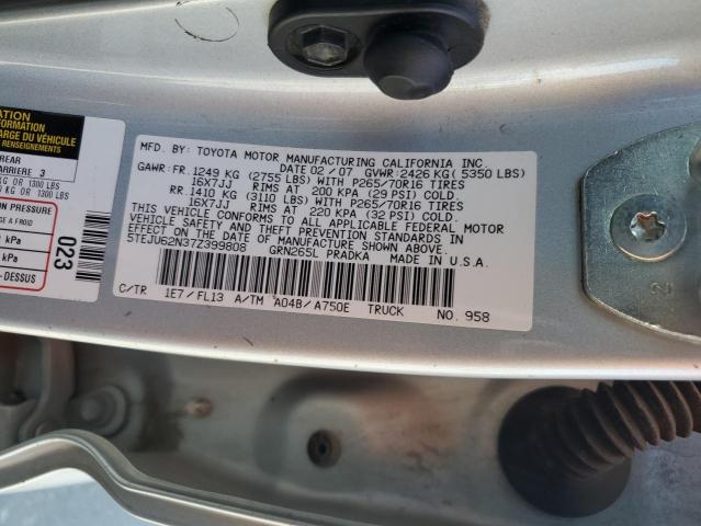 5TEJU62N37Z399808 - 2007 TOYOTA TACOMA DOUBLE CAB PRERUNNER SILVER photo 13