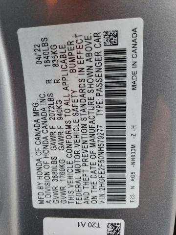 2HGFE2F50NH579277 - 2022 HONDA CIVIC SPORT 银色 照片 13