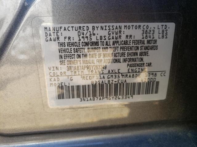 3N1AB7AP9GY263349 - 2016 NISSAN SENTRA S SILVER photo 12