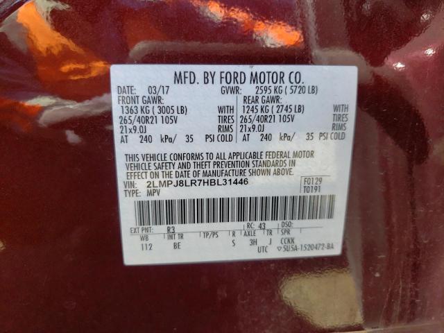 2LMPJ8LR7HBL31446 - 2017 LINCOLN MKX RESERVE BURGUNDY photo 12