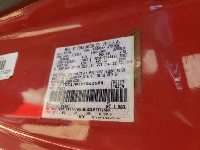 1FTDX17W1VKB63684 - 1997 FORD F 150 RED photo 12